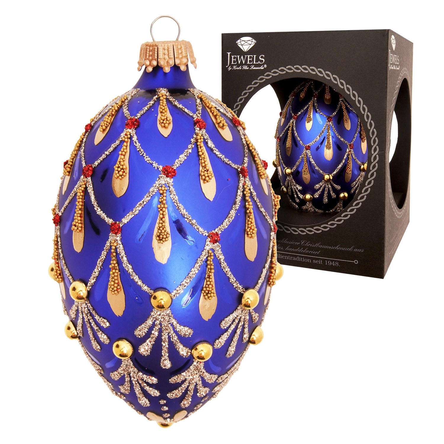 Krebs Glas Lauscha Baumschmuck Ei-Strassdekor Venedig Blau 10cm