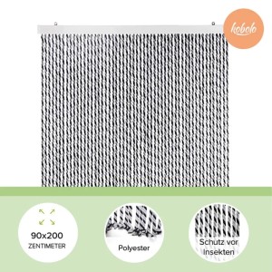 Kobolo Türvorhang Seilvorhang in Schwarz-Grau, 90x200 cm, als Dekoartikel und Insektenschutz.