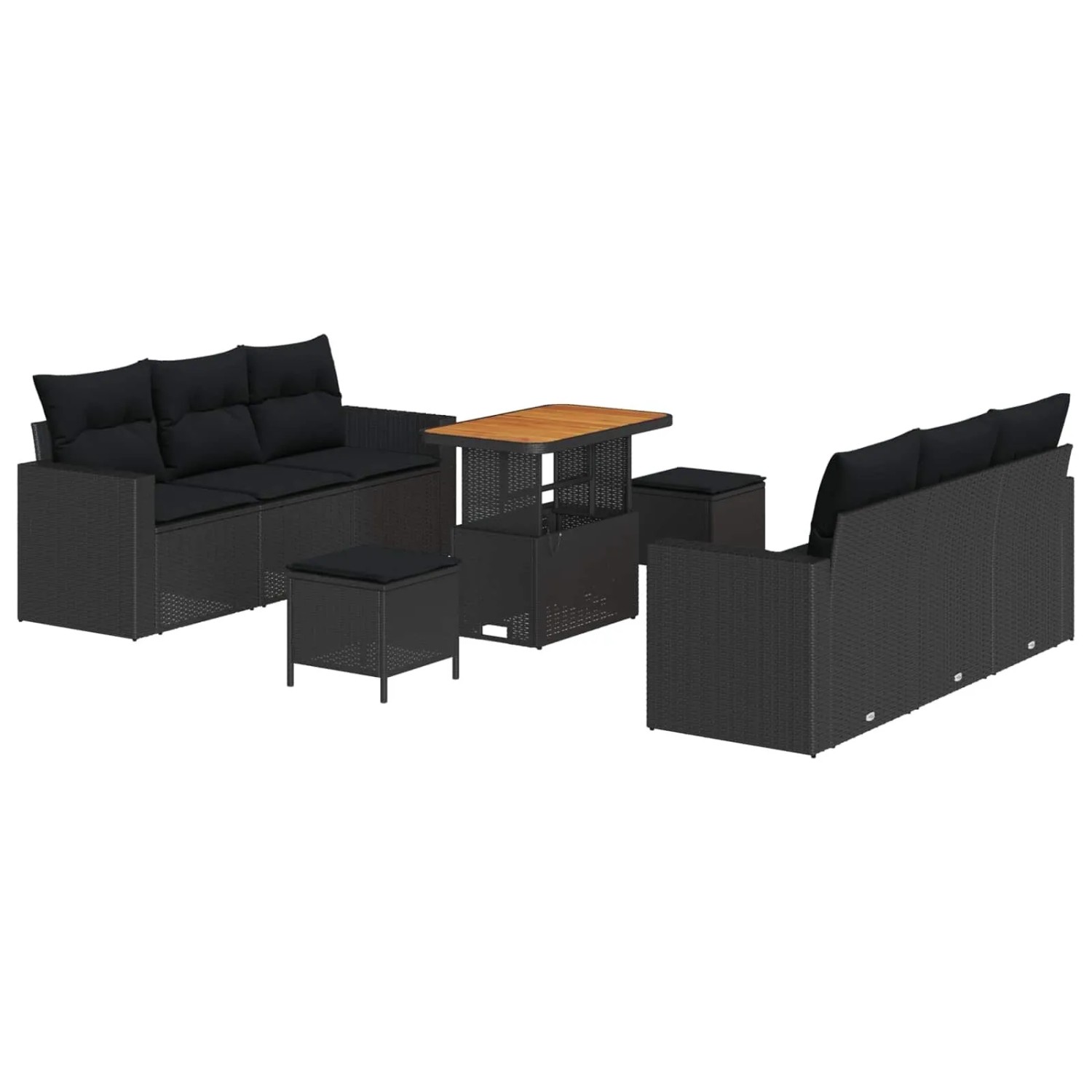 vidaXL Garten-Sofa-Set mit Kissen mit Speicher 9-Tlg Schwarz 3363519