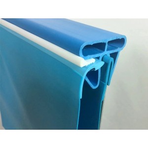 Detailaufnahme Summer Fun Stahlwand Pool: Folie mit Einhängebiese und Alu Steckprofil.