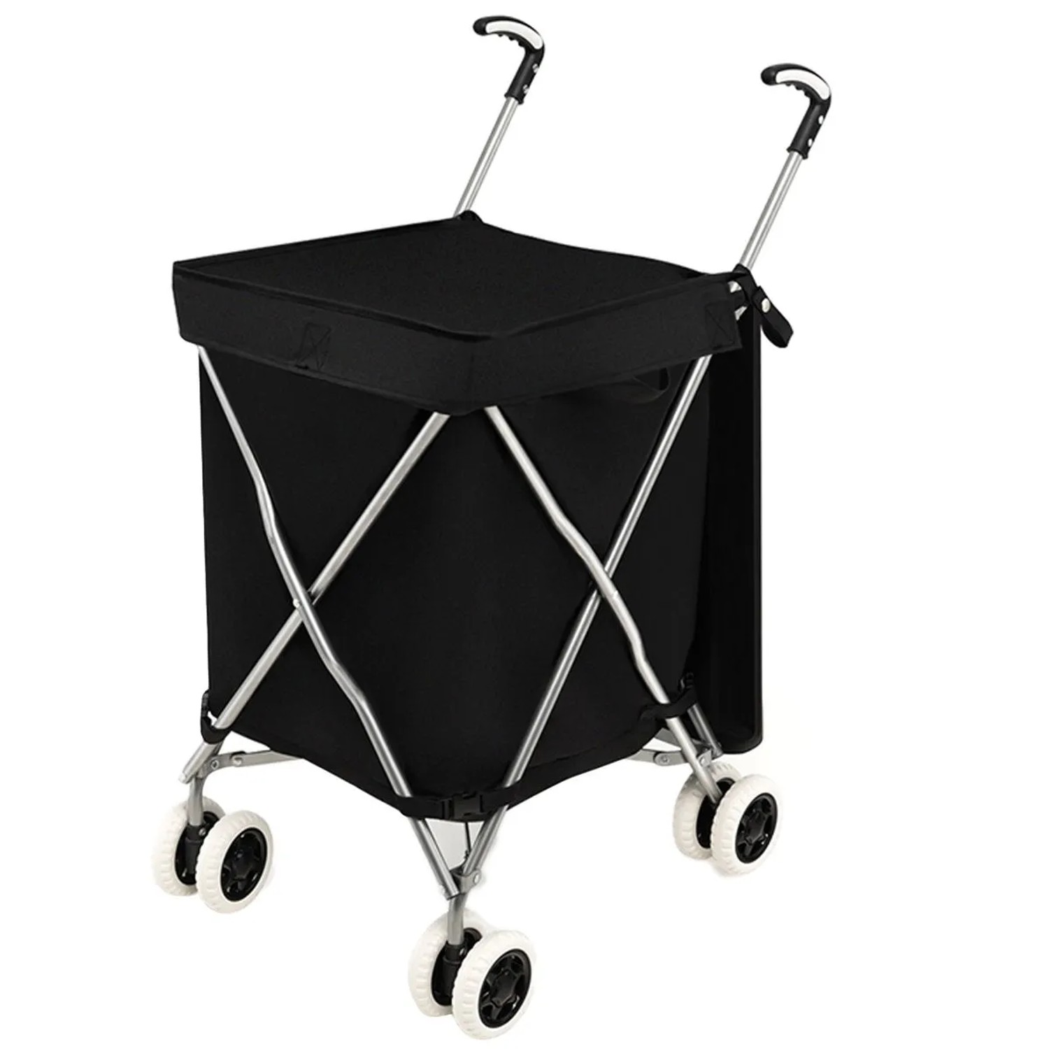 Costway Faltbarer Einkaufstrolley 90 L 55 kg mit Oxford-Tasche Schwarz