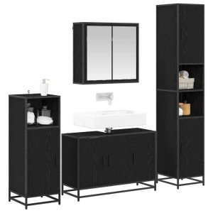 vidaXL Badmöbel-Set, 2-teilig, Schwarz Eichenoptik, mit Spiegelschrank und Waschbeckenunterschrank.