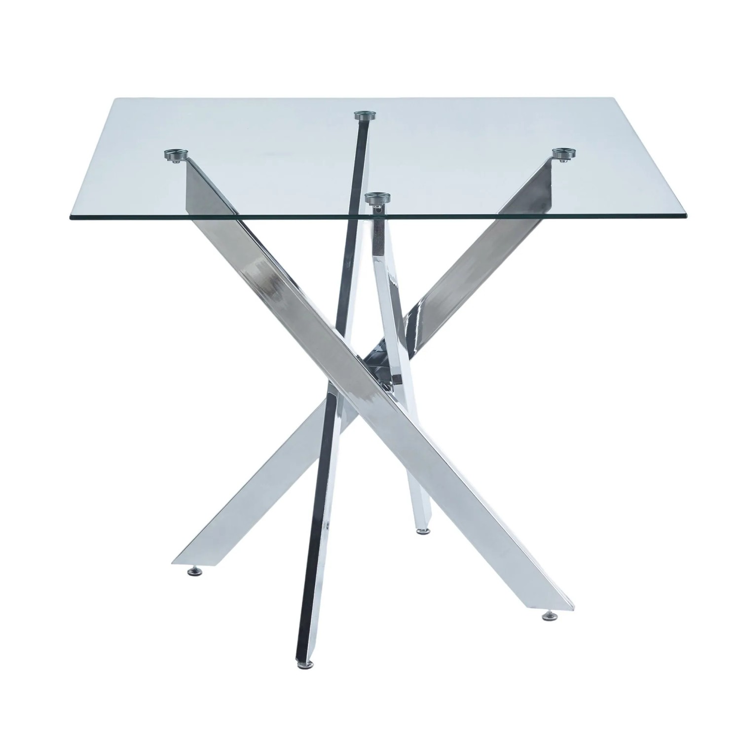 okwish Esstisch mit GlasTischplatte KreuzGestell KuecheWohnraum 80x80x75cm Silberfarben