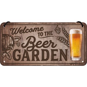Nostalgic-Art Hängeschild 'Welcome to the Beer Garden' mit Bierglas und Fass auf Holzoptik.