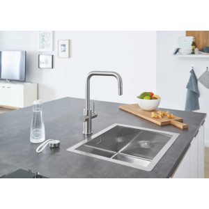 Grohe Blue Home U-Auslauf Starter Kit Supersteel mit Spültischarmatur, Kühler und Filter.