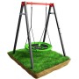 K-SPORT Kinderschaukel für den Garten mit schwarzem Stahlrahmen, roter Querstange und grüner Nestschaukel auf Rasen.