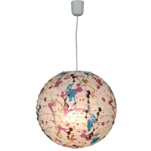 Näve Japanballon Pendelleuchte, Ø 40cm, Papier mit bunten Farbklecksen.