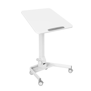 Weißer, höhenverstellbarer Svita Jeju Laptoptisch mit Rollen und neigbarer Tischplatte.