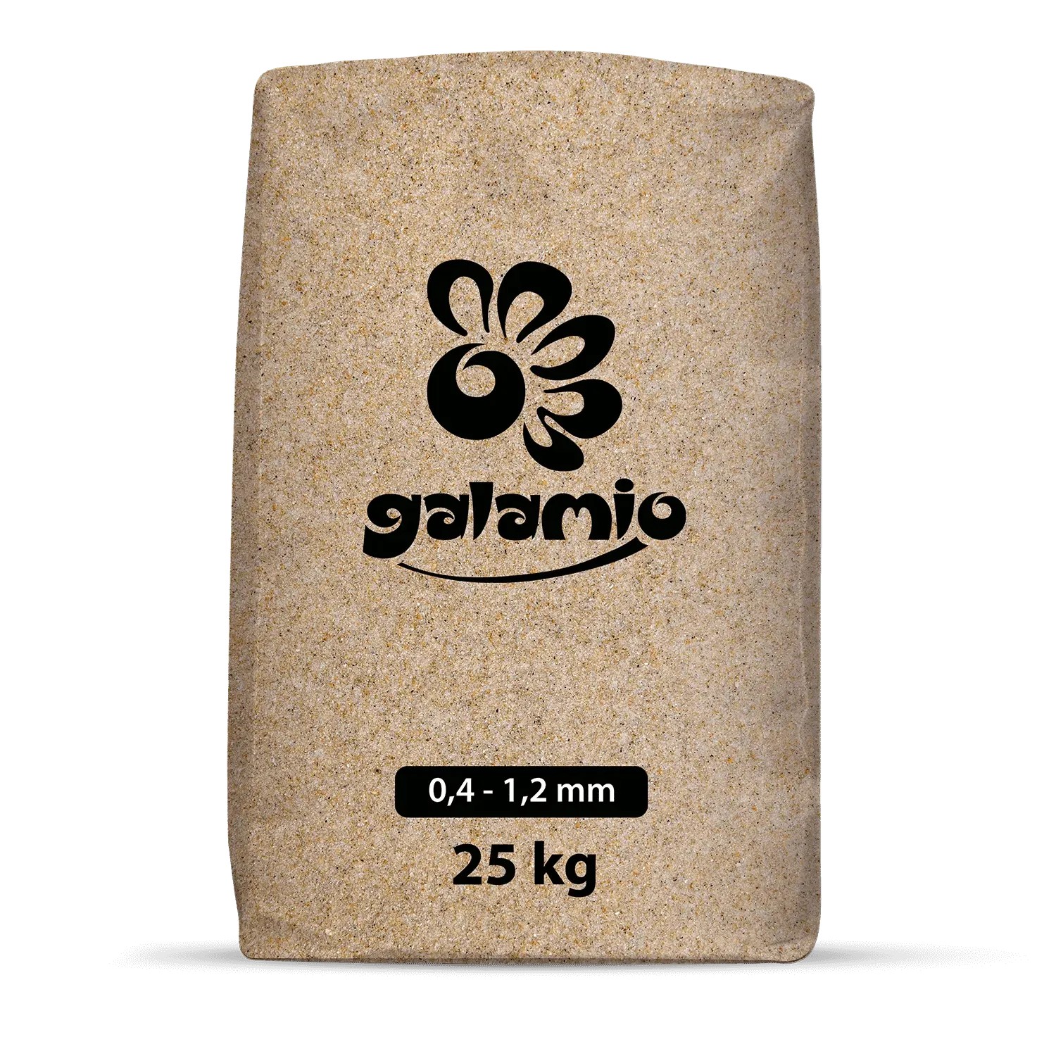 Sack Galamio Quarzsand (0,4-1,2 mm), 25 kg. Geeignet für Bau, Garten und Reitsport.