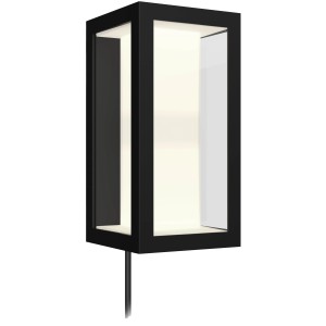 Schwarze Philips Hue Wandleuchte Impress für den Außenbereich, mit warmweißem Licht.