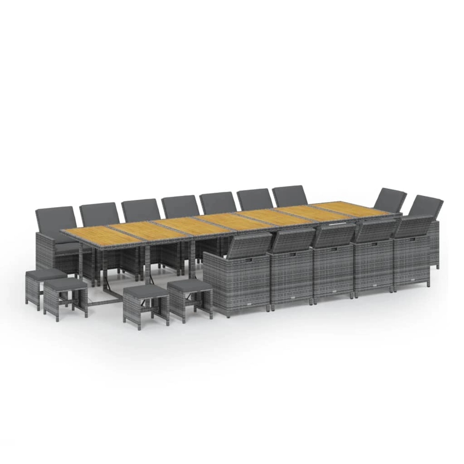 vidaXL 19-Tlg Garten-Essgruppe mit Kissen Grau Poly Rattan 3095661