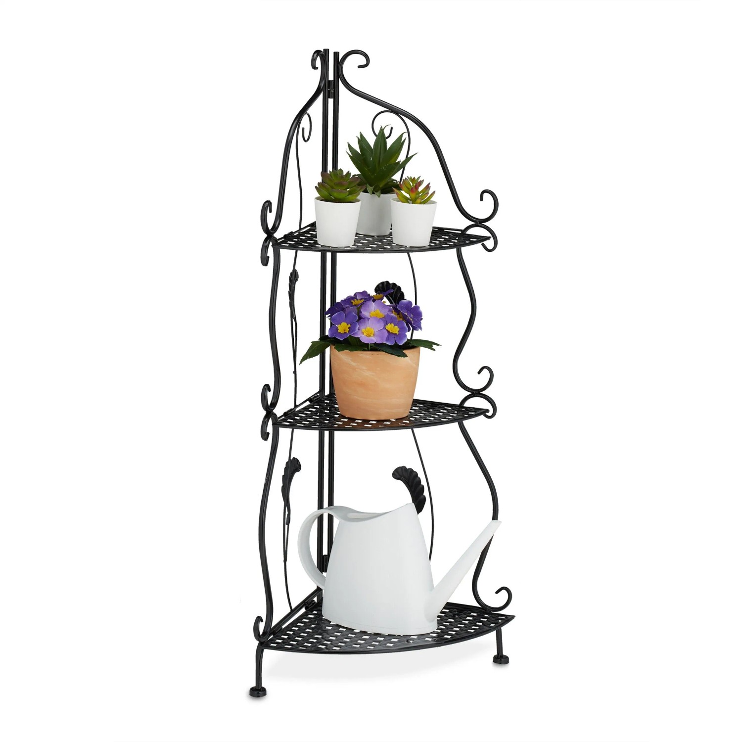 Relaxdays Eckregal mit 3 Ablagen Metall Schwarz Klappbar 82,5 cm x 30 cm x 30 cm 1,3 kg