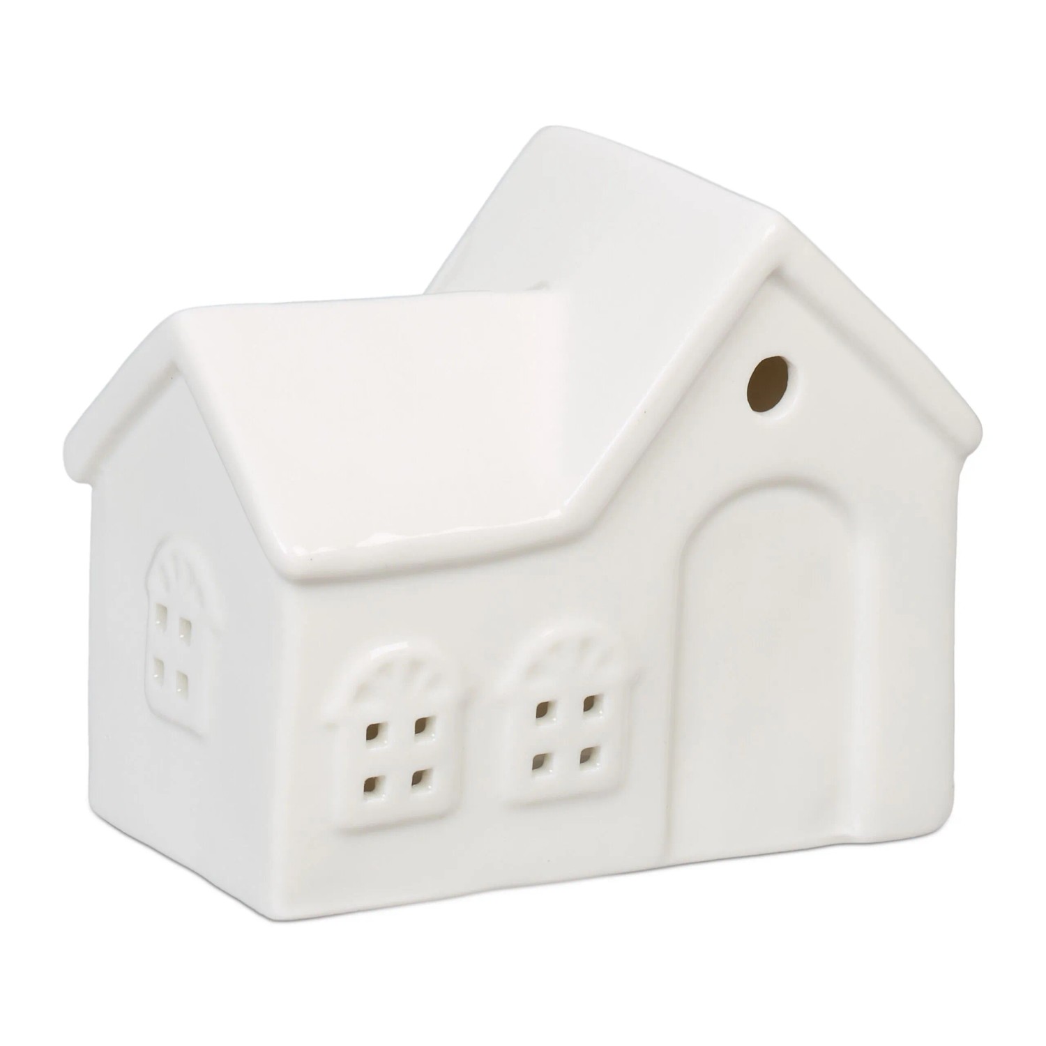 Relaxdays Teelichthaus Porzellan Weiß mit Fenstern 9 cm x 11 cm x 6 cm 250 g