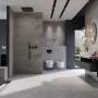Modernes Bad mit Cersanit Wandfliese Concrete Sea-Grau, matt, 40x120 cm, mit Wellenmuster.