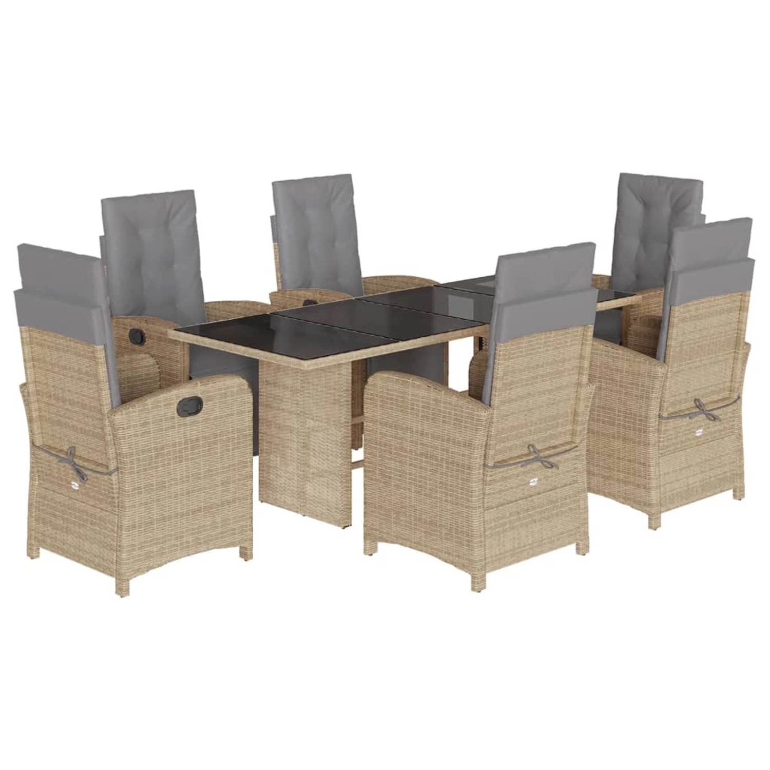 vidaXL 7-Tlg Garten-Essgruppe mit Kissen Beige Poly Rattan 3212496 günstig online kaufen