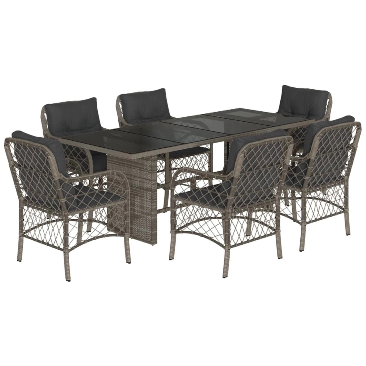 vidaXL 7-Tlg Garten-Essgruppe mit Kissen Grau Poly Rattan 3212060 günstig online kaufen