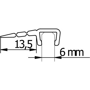 Schnittzeichnung Schulte Dichtprofil vertikal, transparent, für 6 mm Glasstärke.