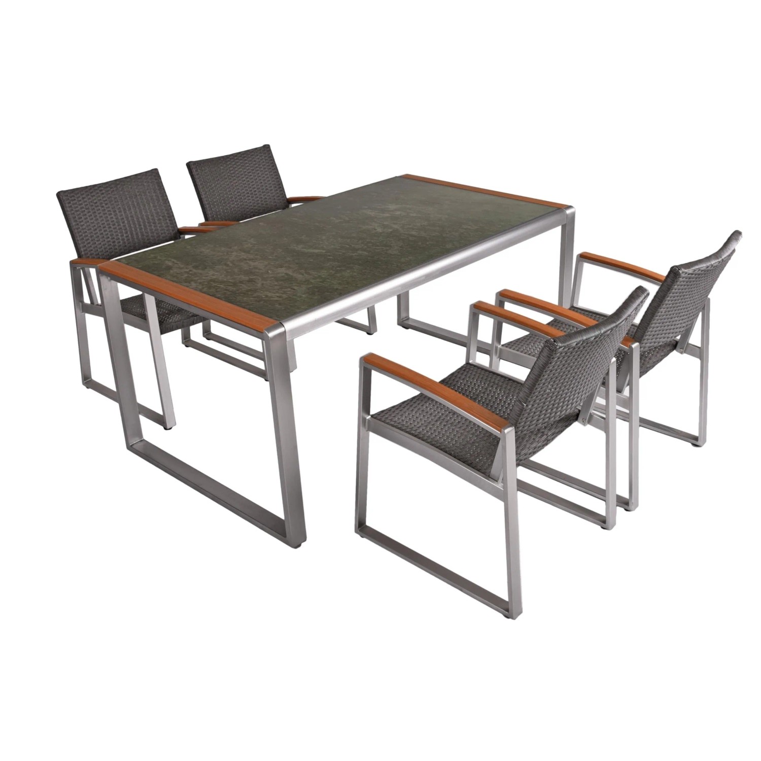 Thumbnail - DELUKE Garten-Sitzgruppe EMMY 5-tlg. Kunststoff Braun Gartenmöbel-Set Gartengarnitur Garten-Essgruppe Stühle Esstisch