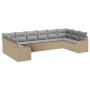 Beiges vidaXL Garten-Sofa-Set, 10-teilig, aus Poly Rattan mit hellgrauen Kissen.