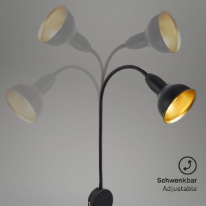 Schwenkbare Briloner Bettleuchte Hygge in Schwarz-Gold mit flexiblem Arm, ideal als Leselampe.