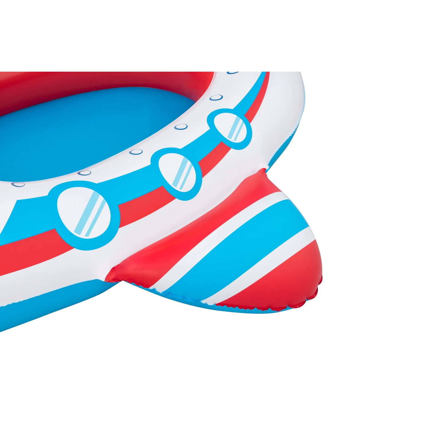 Detailansicht: Bestway Kinder-Schlauchboot Lil' Navigator, Flugzeug-Design mit blau-roten Streifen.