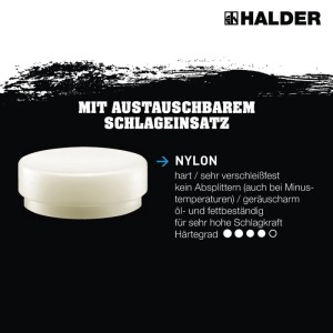 Halder Schlegel Ø 100 mm, 65 kg: Rückschlagfreier Hammer mit Hickorystiel für kraftvolle Schläge.