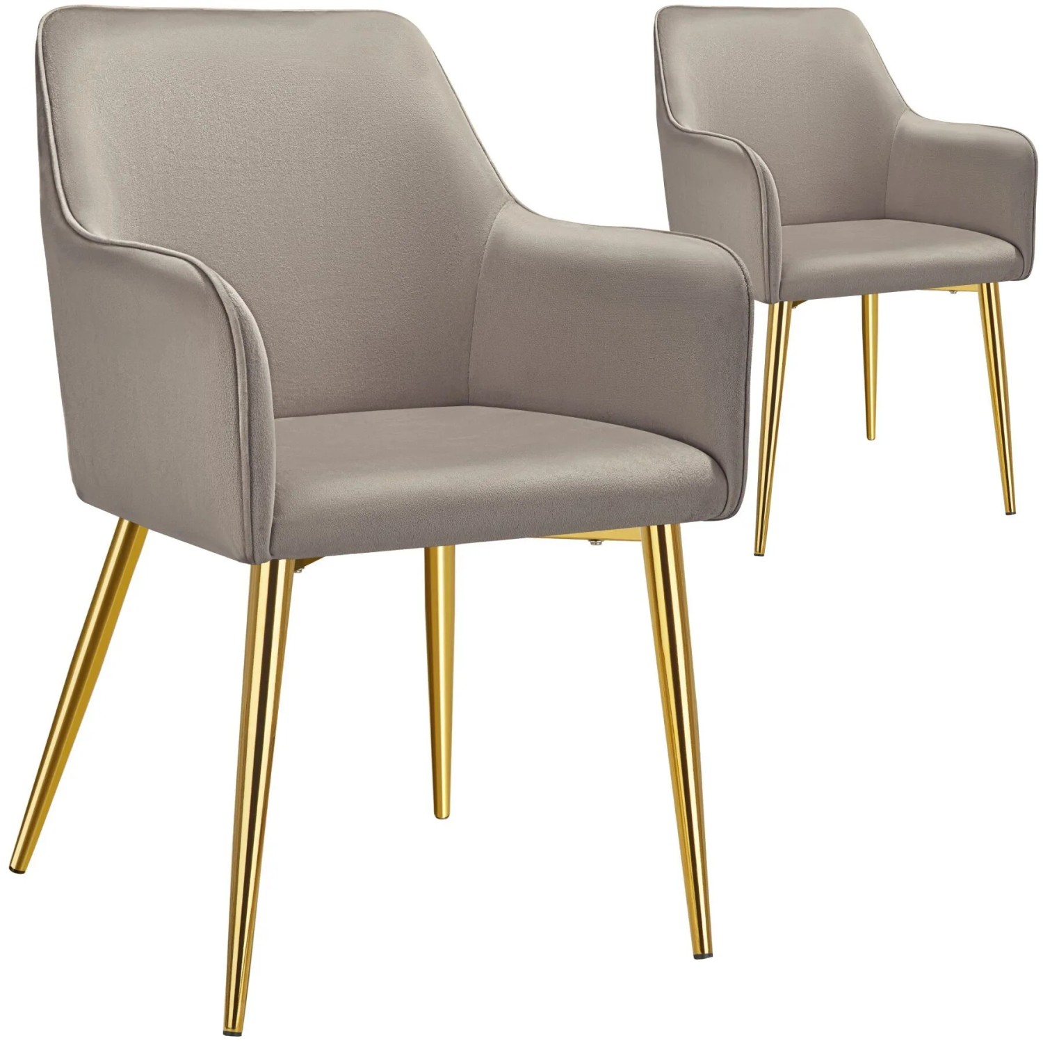 Tectake Armlehnstuhl Avane  In Samtoptik  Gepolstert Durchgehende Lehne  2Er Set 63 50 x 55 x 86 50 cm Taupe