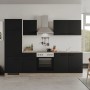 Flex-Well Küchenzeile Capri, 270 cm, Schwarz Matt/Endgrain Oak, mit E-Geräten und Spüle.
