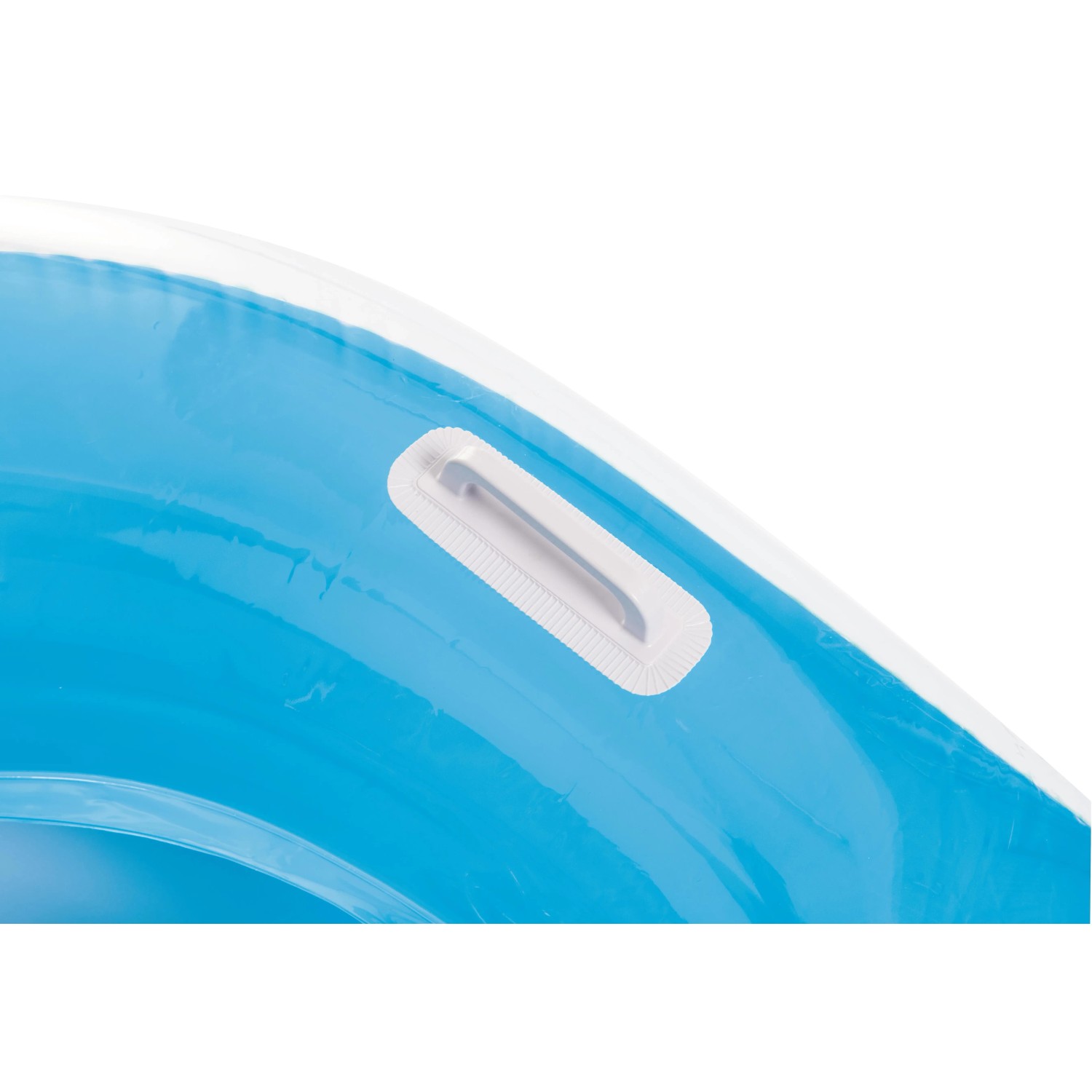 Detailaufnahme: Blauer Bestway Poolsitz Lazy Lounge mit Griff.