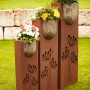 Ferrum Art Design Säulen-Set Stone, 3 Rostsäulen mit Kalkbetontöpfen, bepflanzt, Gartendeko.