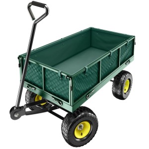 Grüner Tectake Bollerwagen mit klappbaren Seitenwänden und Luftreifen.