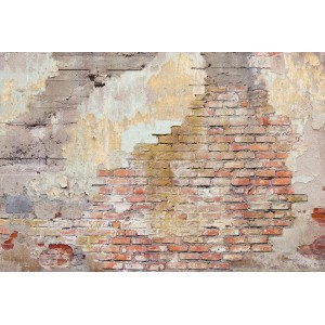 Erismann Fototapete Vlies Bricks Rot: Detailansicht einer roten Backsteinwand mit abblätterndem Putz.