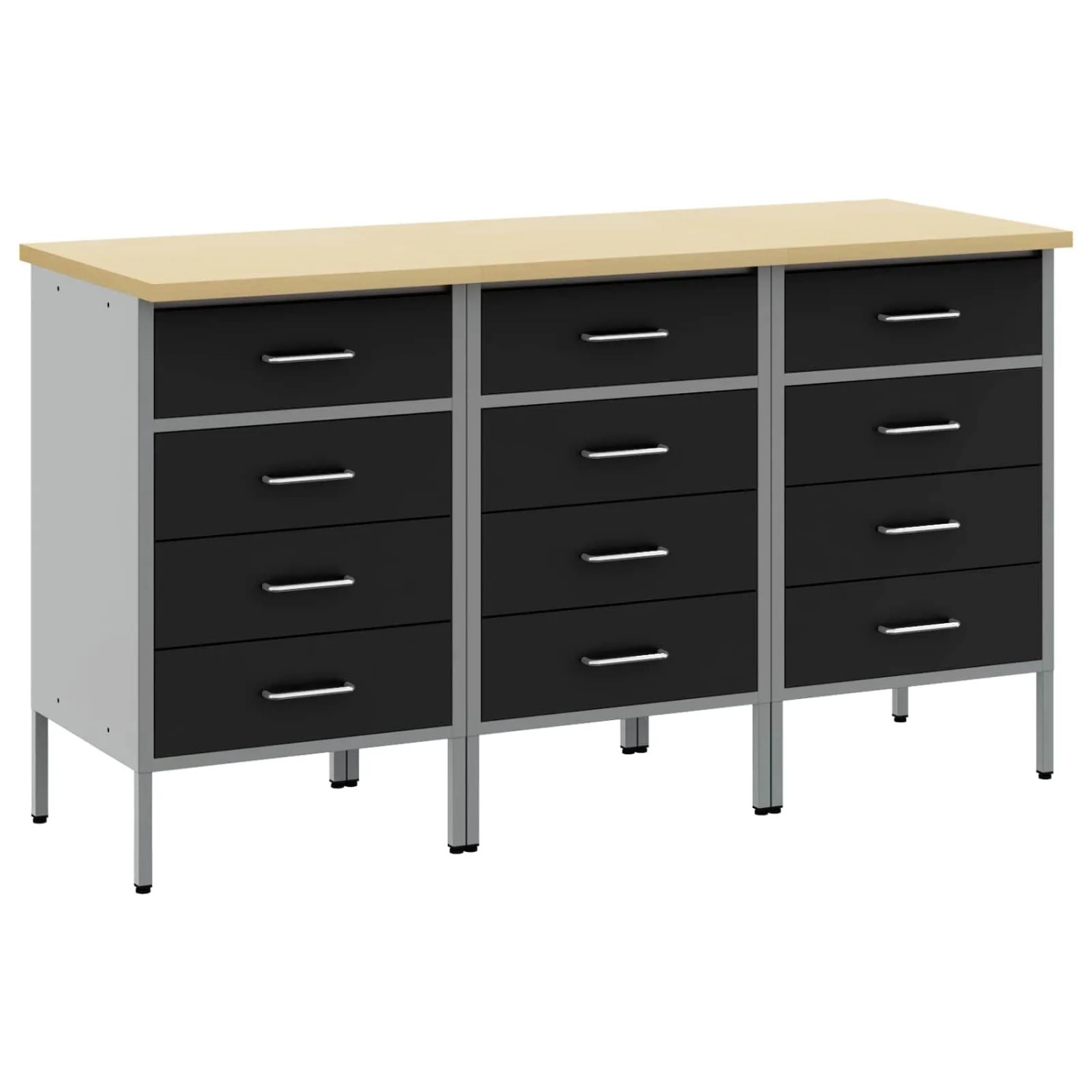 vidaXL Werkbank mit Schubladen 3-Tlg Schwarz und Grau 75 x 45 x 85 cm 3321368