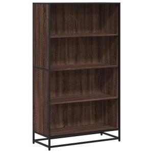 vidaXL Bücherregal in Braun Eichen-Optik mit 4 offenen Fächern und schwarzem Metallrahmen. Modernes Regal aus Holzwerkstoff.