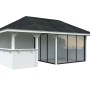 Palmako Pavillon Bianca Set, 588x300 cm, weiß lackiert. Weekendhaus mit Schiebetüren und Tresen.