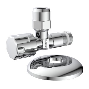 Verchromtes Kirchhoff Eckventil mit Schubrosette, 16,7 mm (3/8AG) x 10 mm, für Sanitärinstallation.