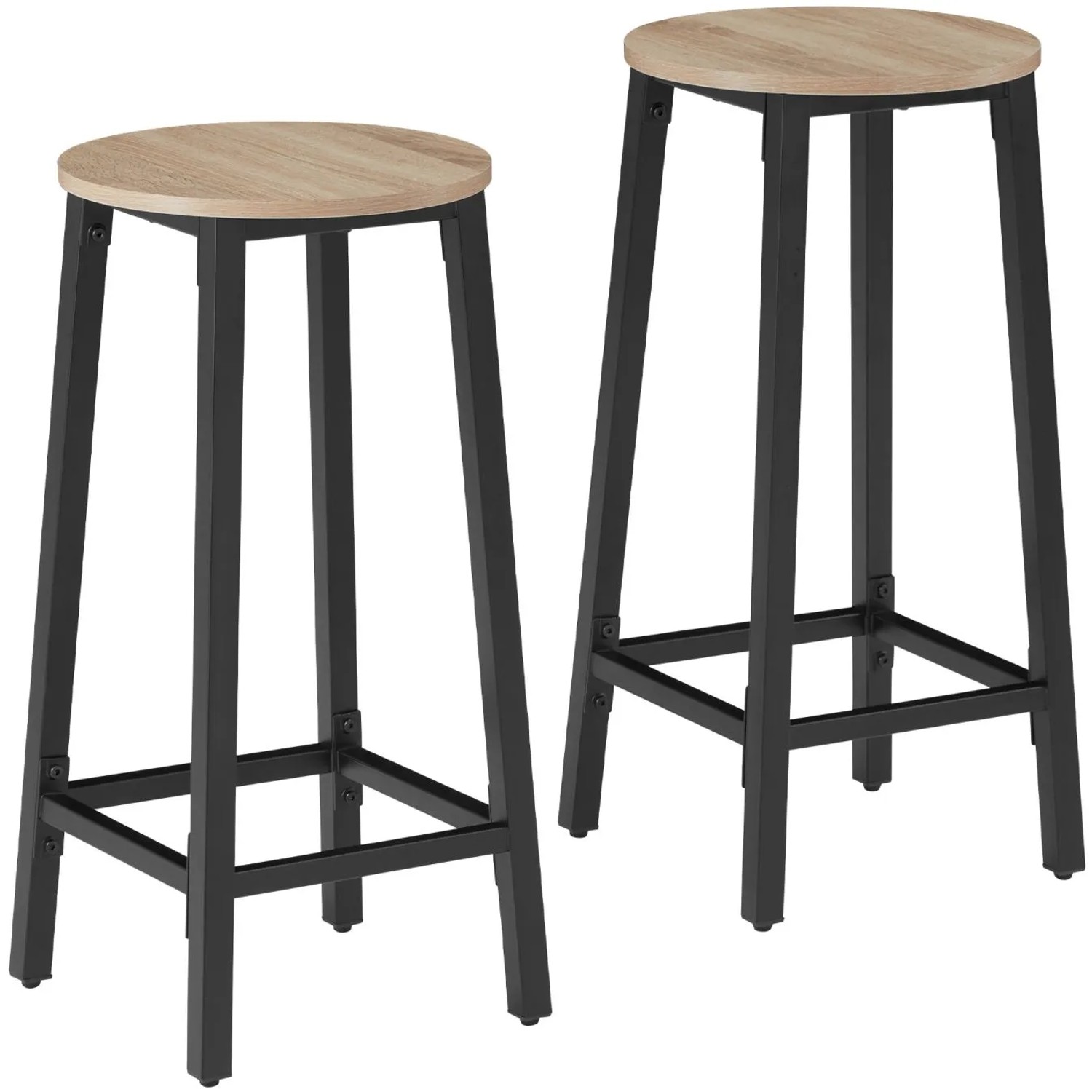 Tectake Set Barhocker Corby Industrial Style Holz und Stahl  32 x 32 x 66 cm Industrial Holz Hell  Eiche Sonoma