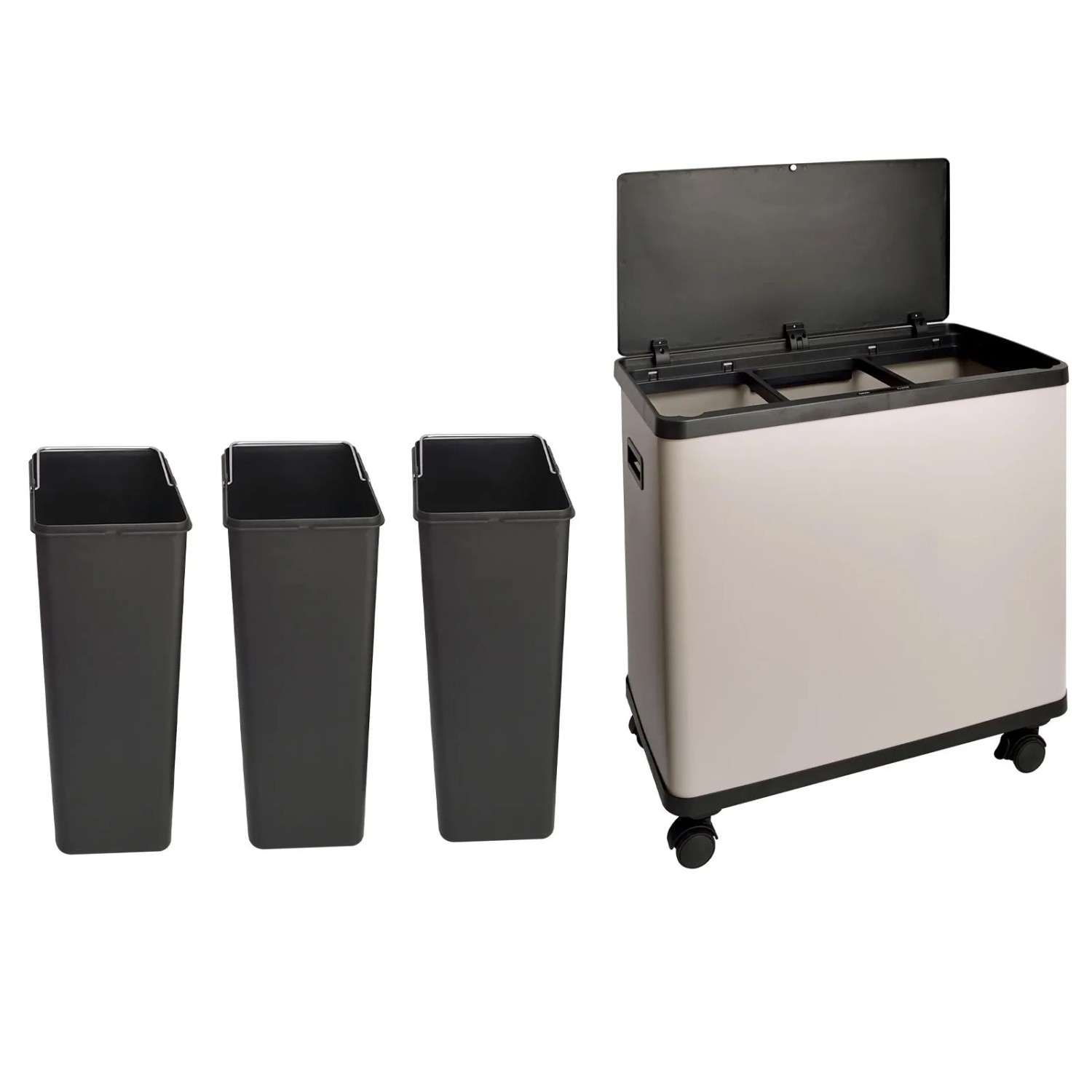 SVITA SR3X18 Sensor-Mülleimer 54L Mülltrennsystem 3 Fächer 3x18L Softclose Taupe