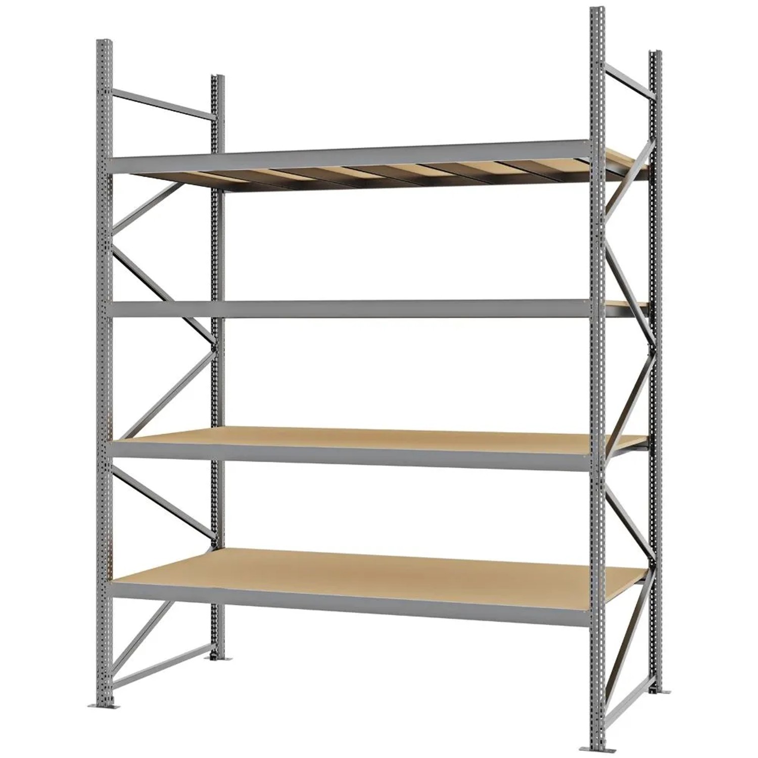 PROREGAL Weitspannregal Schraub-Stecksystem MAGNUS PRO Made In Germany Grundregal 300x225x100cm 4 Ebenen Spanplattenböden Fachlast 520kg Verzinkt