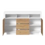 Merax Sideboard 140x85 cm in Natur Weiß mit 3 Holz-Schubladen, 2 offenen Türen und Fächern. Moderner Wohnzimmerschrank.