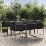 Schwarze 7-tlg. Garten-Essgruppe mit Rattanstühlen und Glastisch für den Außenbereich.