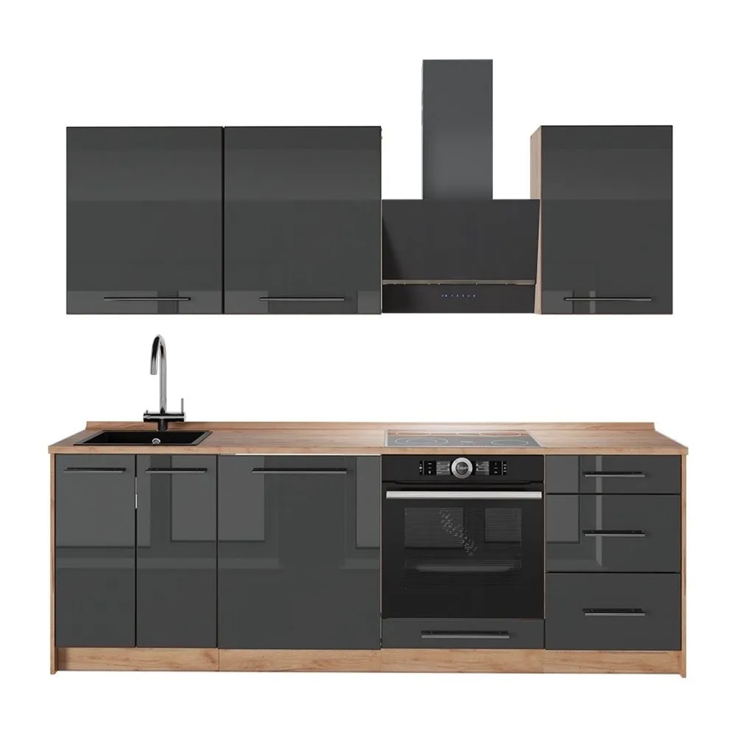 Vicco Küchenzeile Fame-Line Anthrazit Hochglanz/Goldkraft Eiche 230 x 82 AP Eiche Art Nr 63979