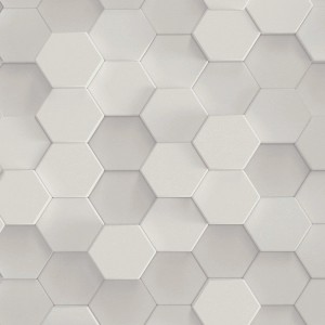 Livingwalls Tapete mit 3D-Muster in Grau und Weiß, Sechseck-Design für moderne Wandgestaltung.