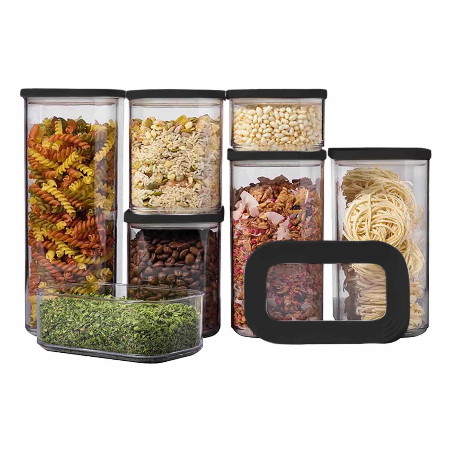 Mepal Modula Vorratsdosen-Set, 7-teilig, schwarz. Küchenausstattung zur Aufbewahrung von Lebensmitteln.