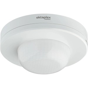 Weißer Oktaplex Pia Präsenzmelder 360° für Deckenmontage, geeignet für Innen & Außen.