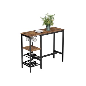 Vasagle Bartisch in Braun-Schwarz mit Weinregal und Gläserhalter. Ideal für gesellige Abende.