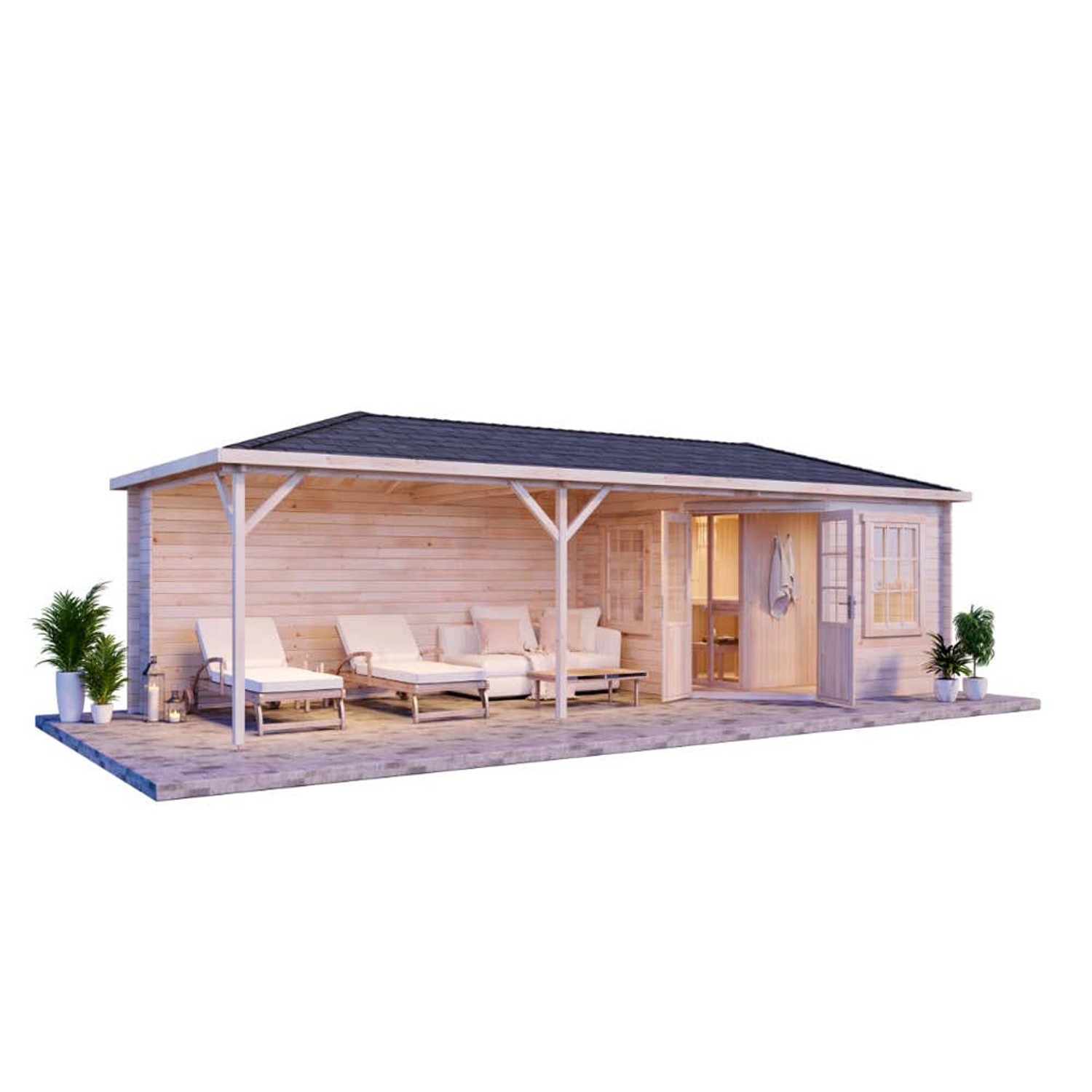 Finntherm Gartensauna Mississippi-40 Pinie 830 x 325 cm Wandstärke 40 mm