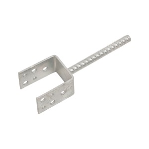 U-Form Stützenschuh zum Einbetonieren, 61mm breit, mit Riffeldolle, Stahl verzinkt.