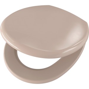 Beiger WC-Sitz aus Kunststoff, ovale Form, geeignet für Standard-WCs.