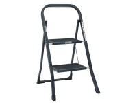 HOSTROM Trittleiter 2-stufig FOLDPACT2 – Ultraflach Klappbar, 17,5 Cm Stufenbreite, 5 Jahre Garantie